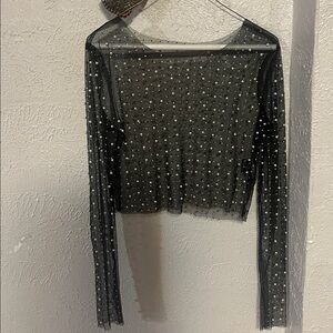 Mesh Shirt w/rhinestones& pearls